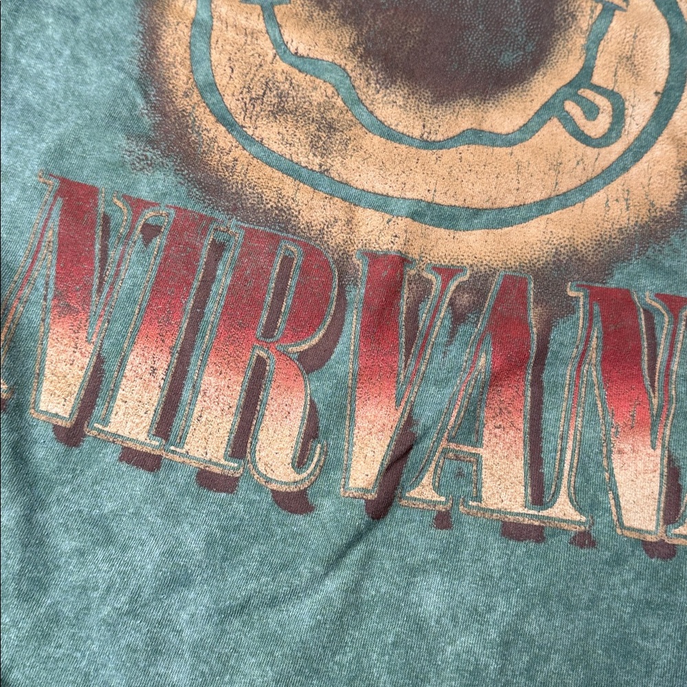 Nirvana Washed Dye Band Tee green smiley face t-shirt size large - Picture 3 of 7